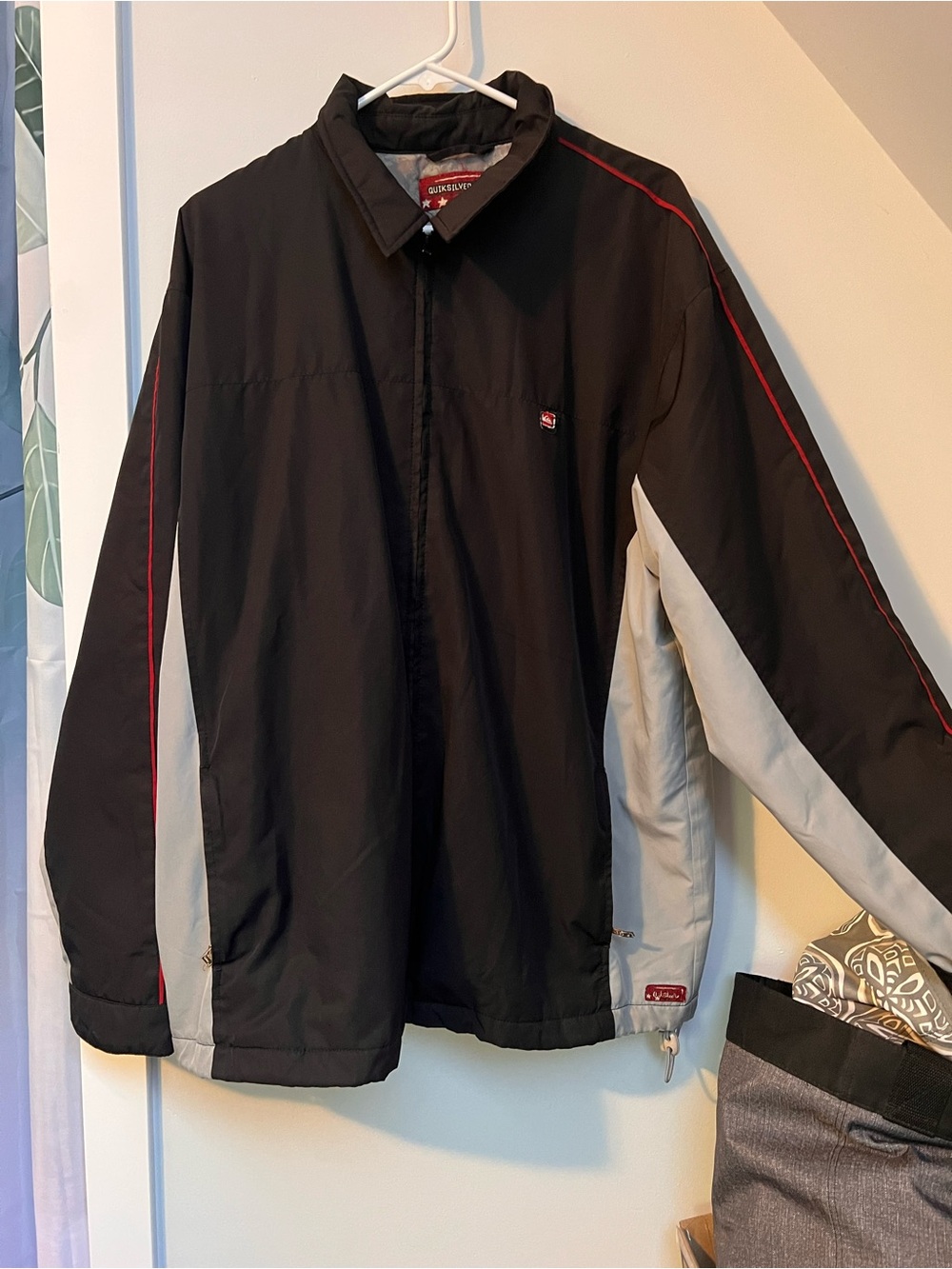 Quiksilver Black shell Jacket with Gray Panels and Red Piping